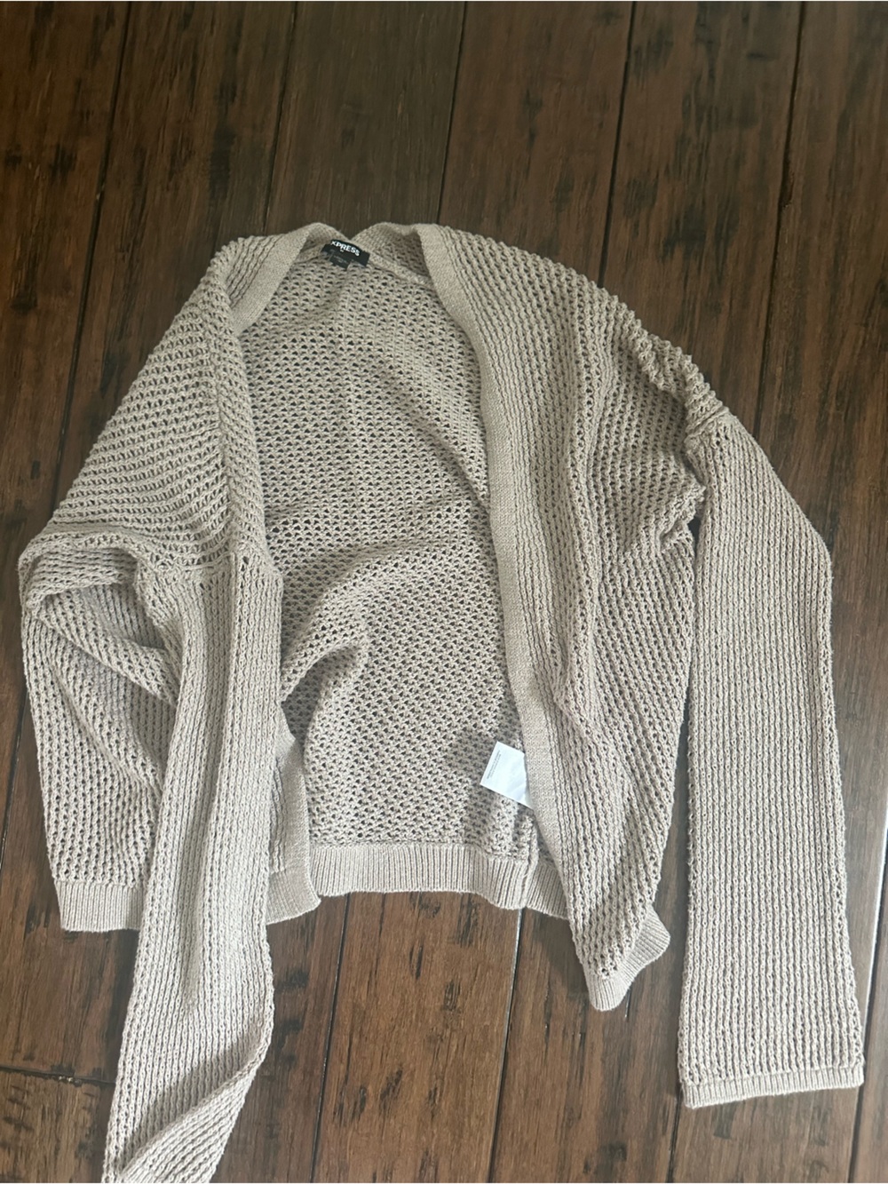 Express Open Knit Cardigan Sweater in Light Taupe